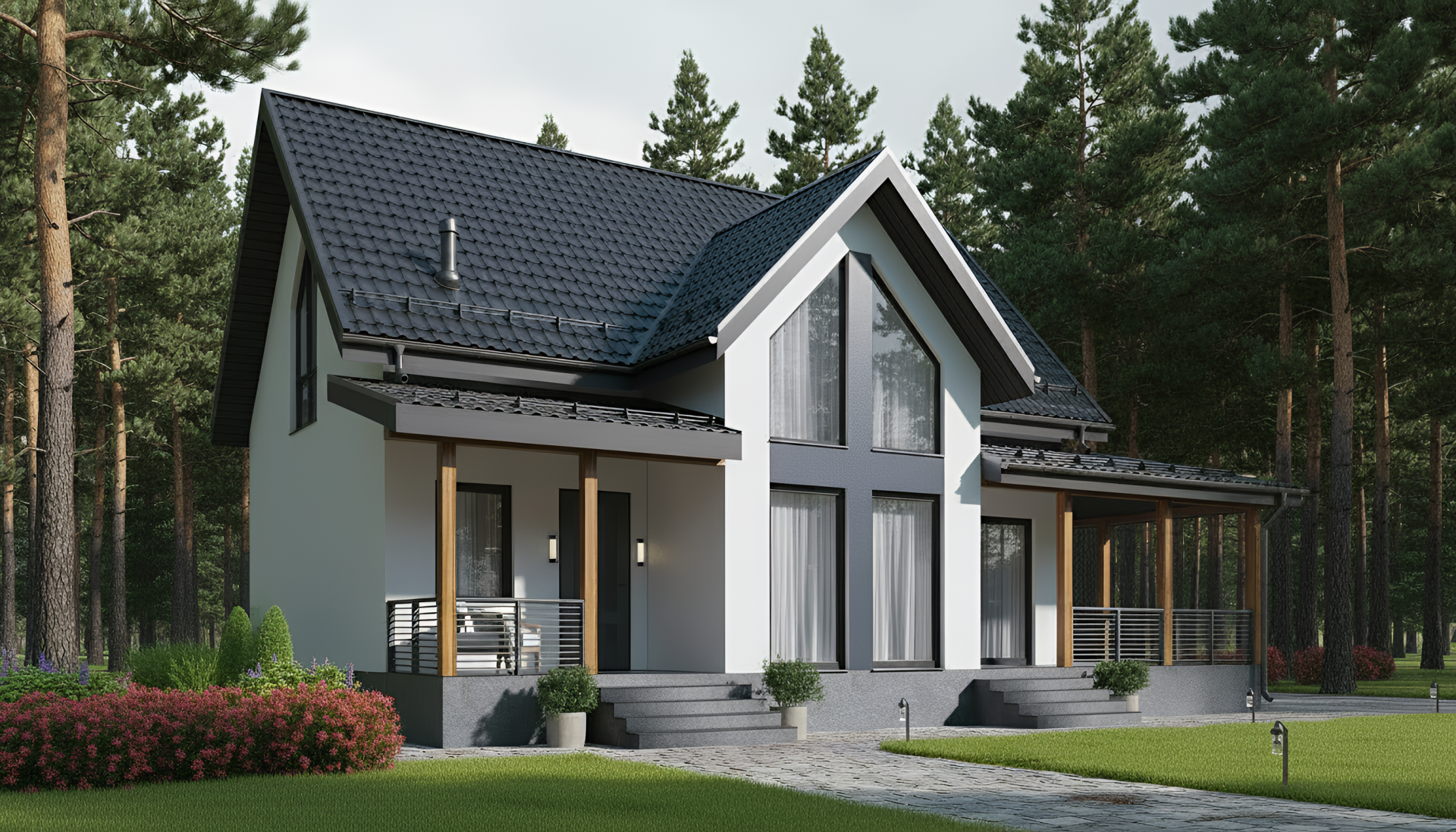 Дом с мансардой и террасой